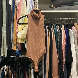 Zara Brown Sleeveless Turtleneck Bodysuit